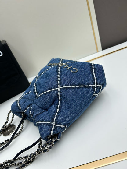 22 Mini Handbag Stitched Denim & Silver-Tone Metal Blue AS3980 B16001 NX057