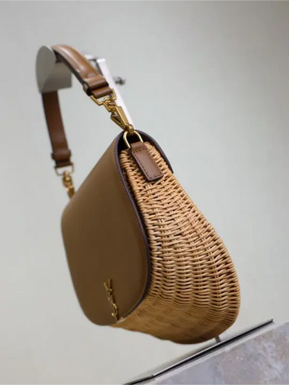 Voltaire Small Leather-Trimmed Straw Shoulder Bag