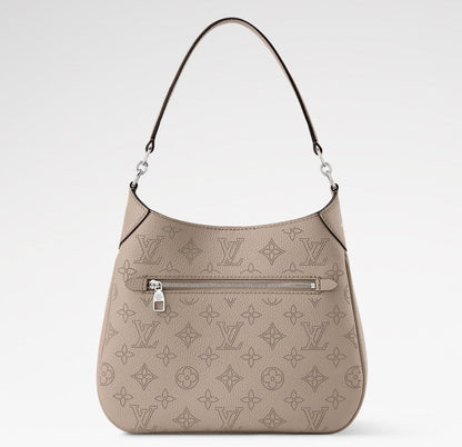 2026 All Around PM Tote Bag with Openwork Monogram Pattern, Pebble Gray Mahina Calfskin M27336