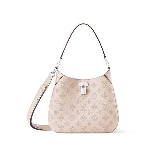 2026 All Around PM Tote Bag with Openwork Monogram Pattern, Pebble Gray Mahina Calfskin M27459