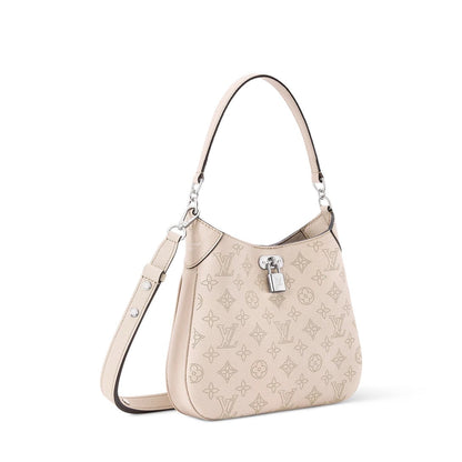 2026 All Around PM Tote Bag with Openwork Monogram Pattern, Pebble Gray Mahina Calfskin M27459