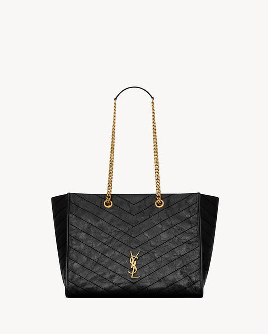 2026 Small Niki Tote Bag, Black Distressed Vintage Cowhide Leather 8726800EN071000