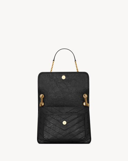 2026 Niki Small Chain Shoulder Bag in Black Vintage Leather 6331850EN071000